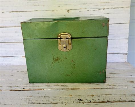 vintage green metal box flash cards language|Vintage Green Metal File Box .